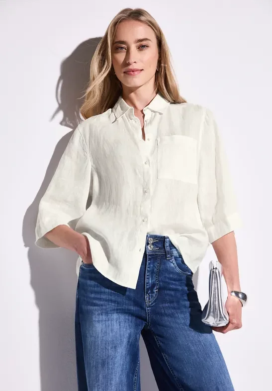 Street One Frauen Leinen-Hemdbluse in Weiß, Gr: 42
