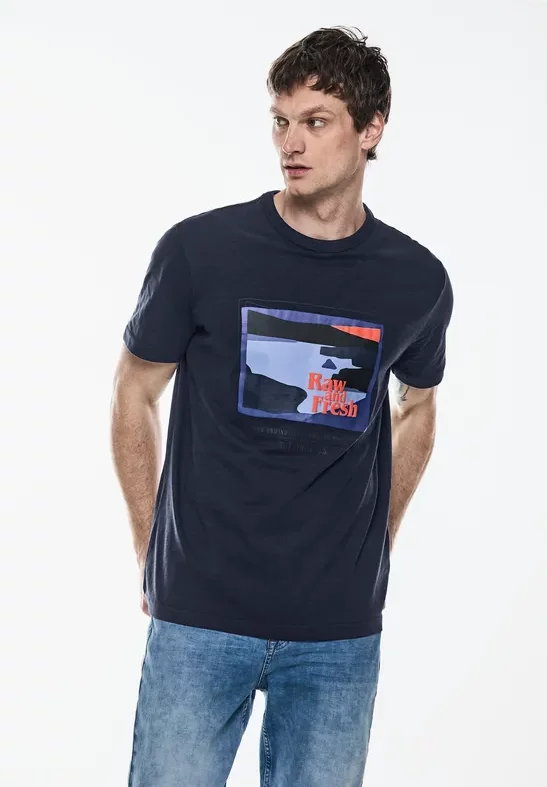 Thumbnail - Street One MEN Männer Slub T-Shirt mit Print in Blau, Gr: XXL