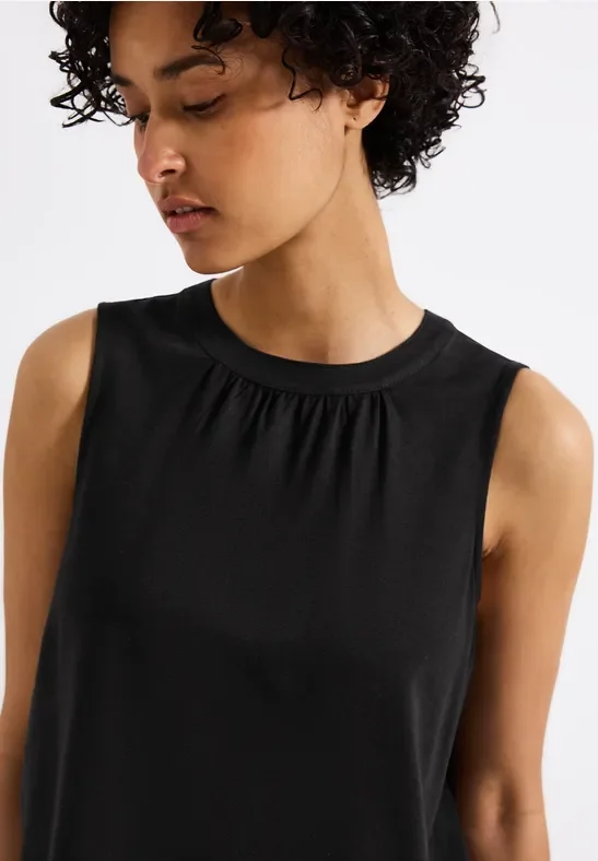 Street One Frauen Jersey-Top mit Raffung in Schwarz, Gr: 38