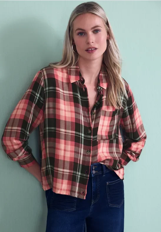 Street One Frauen Karierte Hemdbluse in Pink, Gr: 34