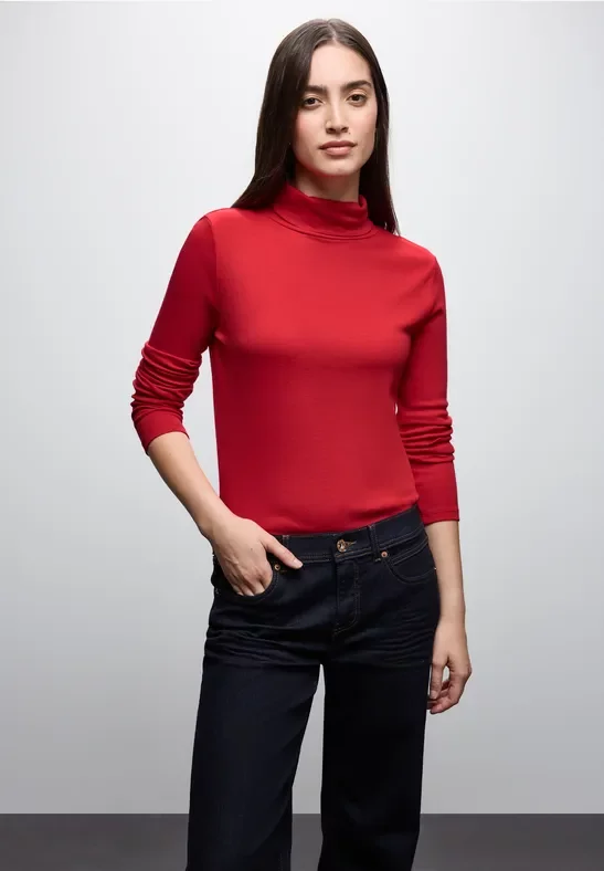 Thumbnail - Street One Frauen Basic Rollkragen-Shirt in Rot, Gr: 42
