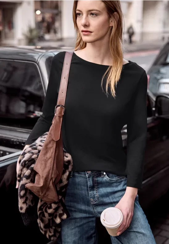 Street One Studio Frauen Basic Shirt in Schwarz, Gr: 36