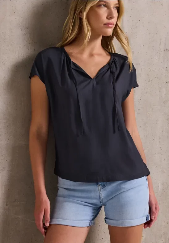 Street One Studio Frauen Viskosebluse mit Raffung in Blau, Gr: 38