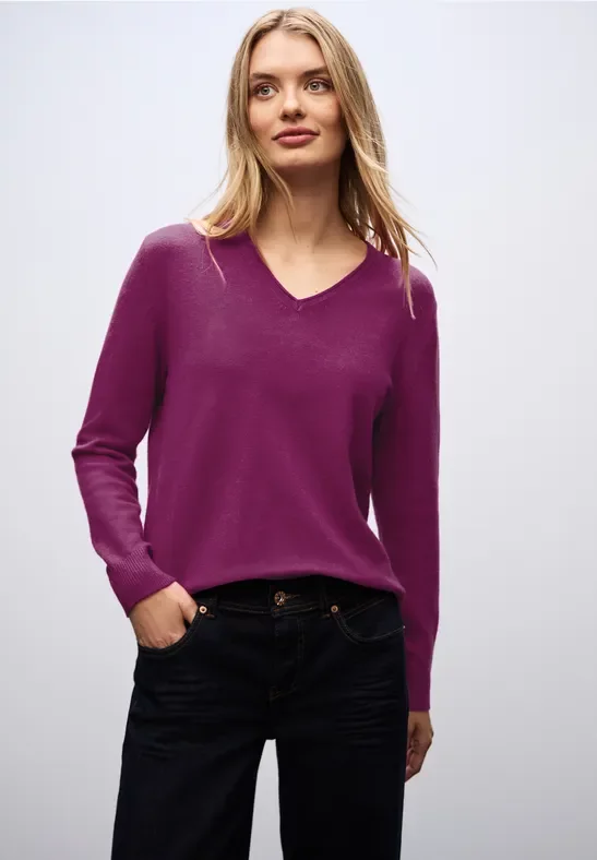 Thumbnail - Street One Frauen Kuscheliger V-Neck Pullover in Pink, Gr: 40