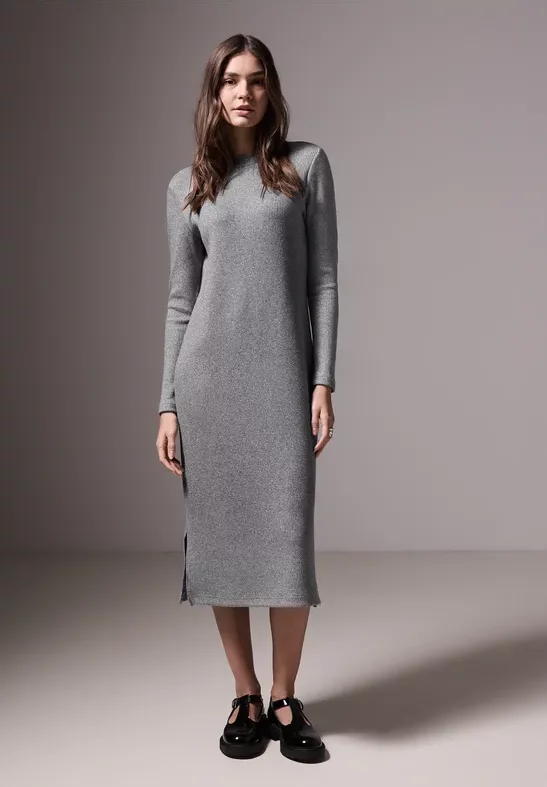 Thumbnail - Street One Studio Frauen Schimmerndes Strickkleid in Silber, Gr: 40