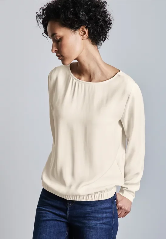 Street One Frauen Bluse mit gerafftem Saum in Weiß, Gr: 42