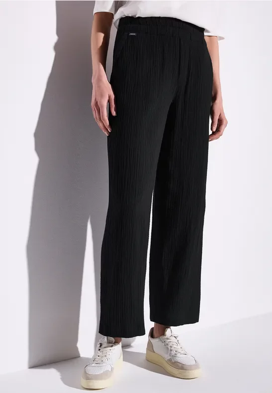 Street One Frauen Wide Leg Musselin Hose in Schwarz, Gr: 38