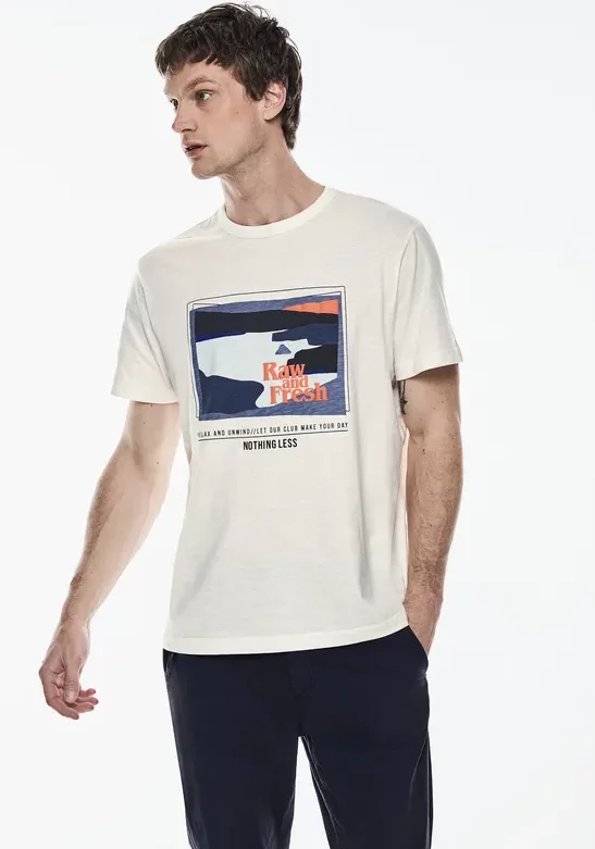 Thumbnail - Street One MEN Männer Slub T-Shirt mit Print in Weiß, Gr: XXL