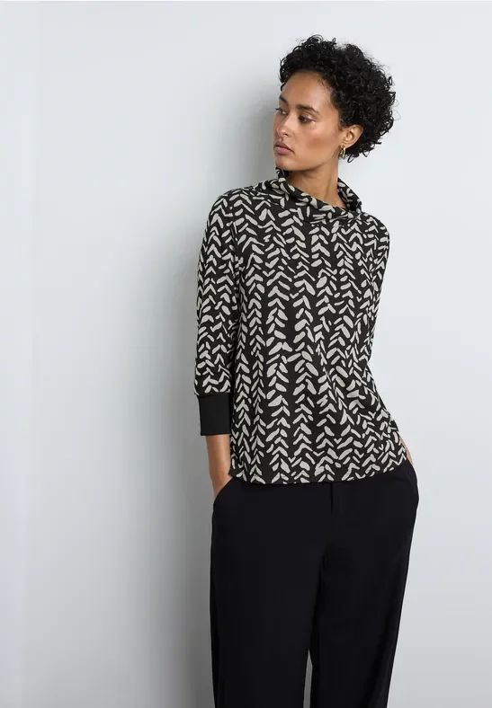 Thumbnail - Street One Frauen Jaquard-Shirt in Schwarz, Gr: 38