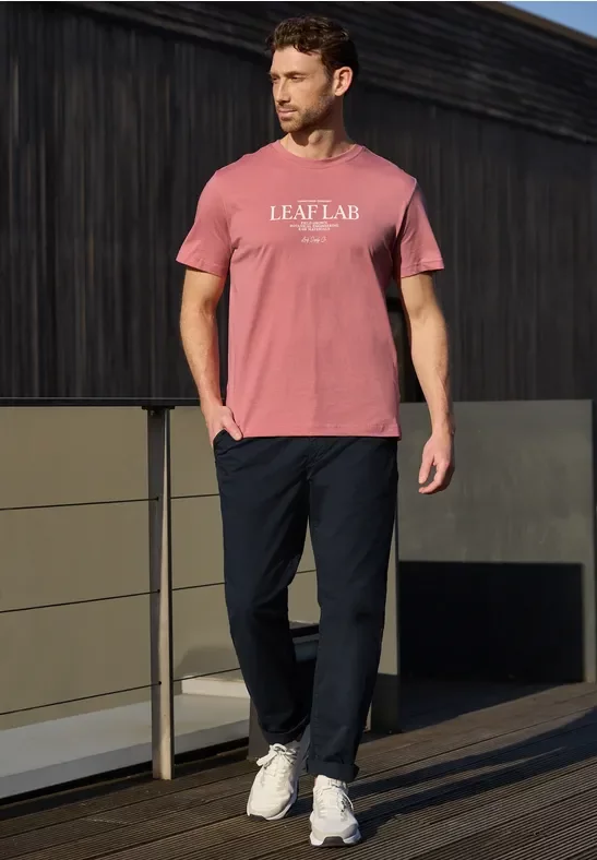 Street One MEN Männer T-Shirt mit Rundhals und Chestprint in Rosa, Gr: M