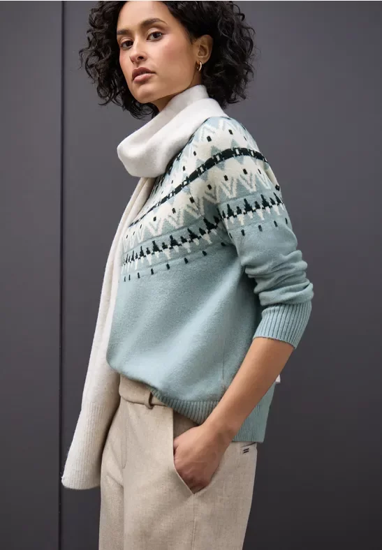 Street One Frauen Pullover im Norweger-Look in Blau, Gr: 46