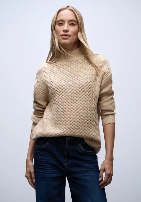 Thumbnail - Street One Frauen Pullover mit Strickmuster in Beige, Gr: 38