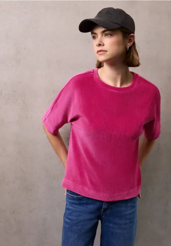 Street One Studio Frauen Cord T-Shirt in Pink, Gr: 42