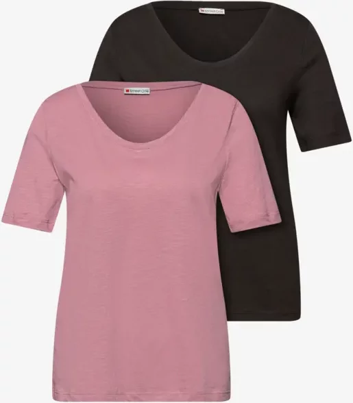 Street One Frauen Basic T-Shirt mit Kurzarm im 2er-Pack in Multicolour, Gr: 44