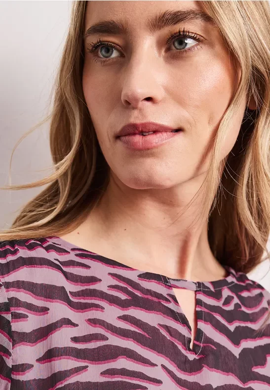 Street One Frauen 3/4-Arm Bluse mit Rundhals aus Chiffon in Rosa, Gr: 40