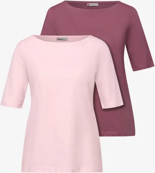 Street One Frauen Basic Shirt im 2er-Pack in Multicolour|Rosa|Pink, Gr: 46