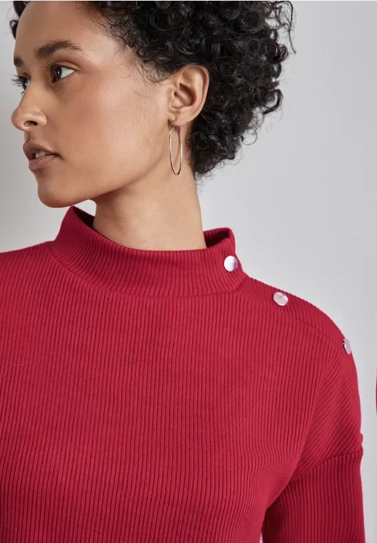 Thumbnail - Street One Frauen Strukturshirt mit Knöpfen in Rot, Gr: 36