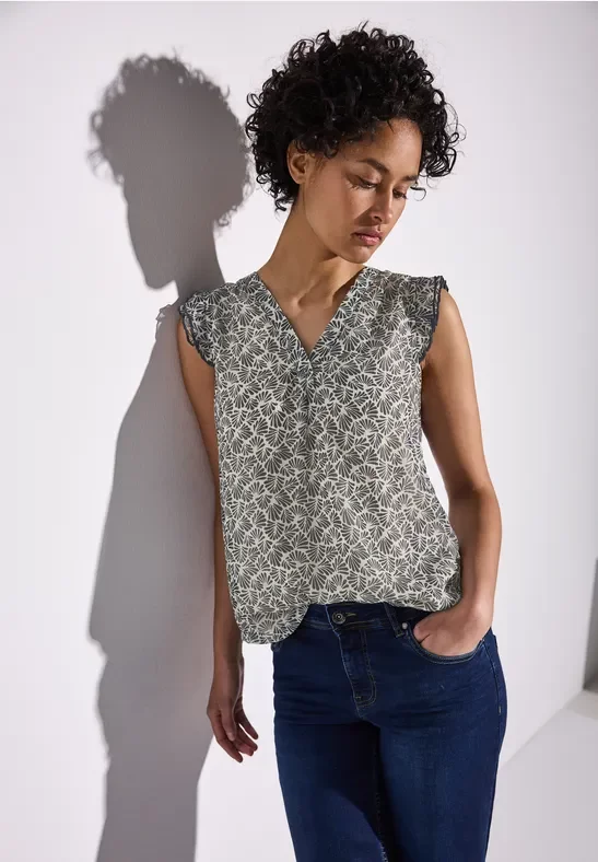 Street One Frauen Chiffon-Top mit Rüschen in Blau, Gr: 38