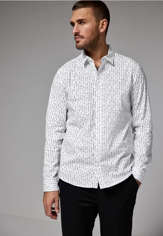 Street One MEN Männer Bedrucktes Popeline Hemd in Weiß, Gr: S