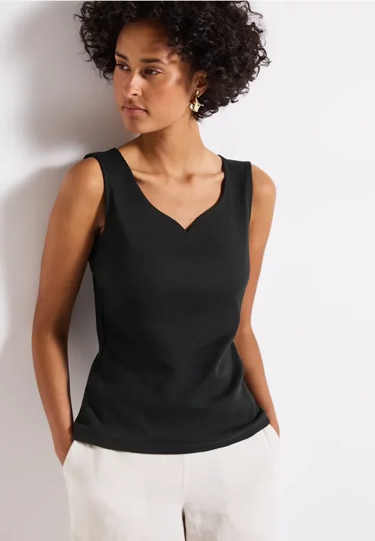 Street One Frauen Top mit Herzausschnitt in Schwarz, Gr: 34