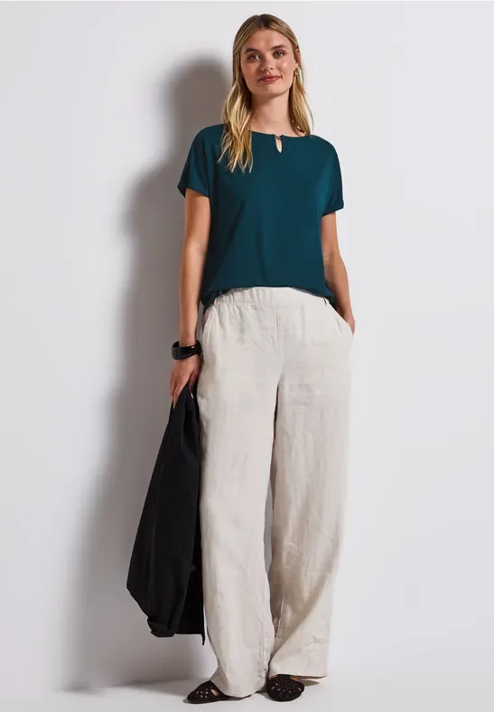 Thumbnail - Street One Frauen Jersey-Shirt mit Cut-Out in Türkis, Gr: 36