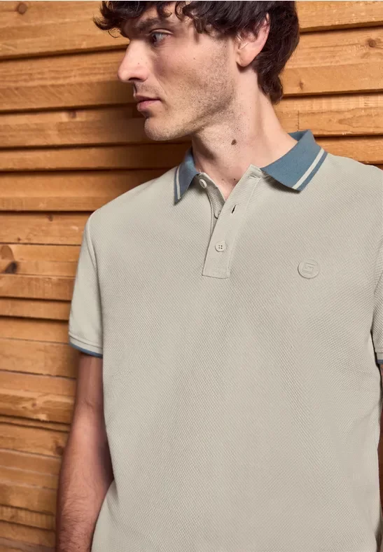 Thumbnail - Street One MEN Männer Poloshirt mit Struktur in Beige, Gr: S