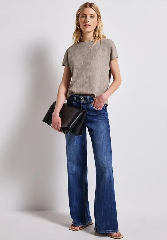 Street One Frauen Strukturmix Shirt in Beige, Gr: 36