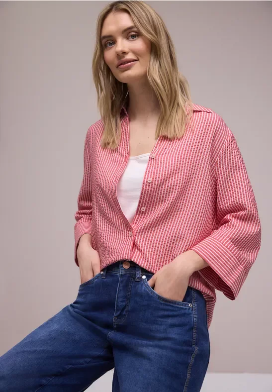 Street One Frauen 3/4-Arm Bluse in Seersuckerqualität in Rot, Gr: 36