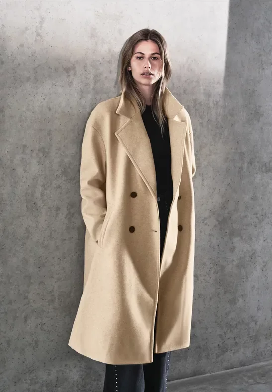 Street One Studio Frauen Oversized Revers-Mantel in Beige, Gr: 34