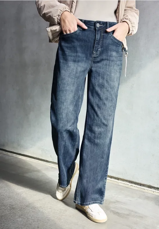 Street One Studio Frauen Wide Leg Jeans in Blau, Gr: 32