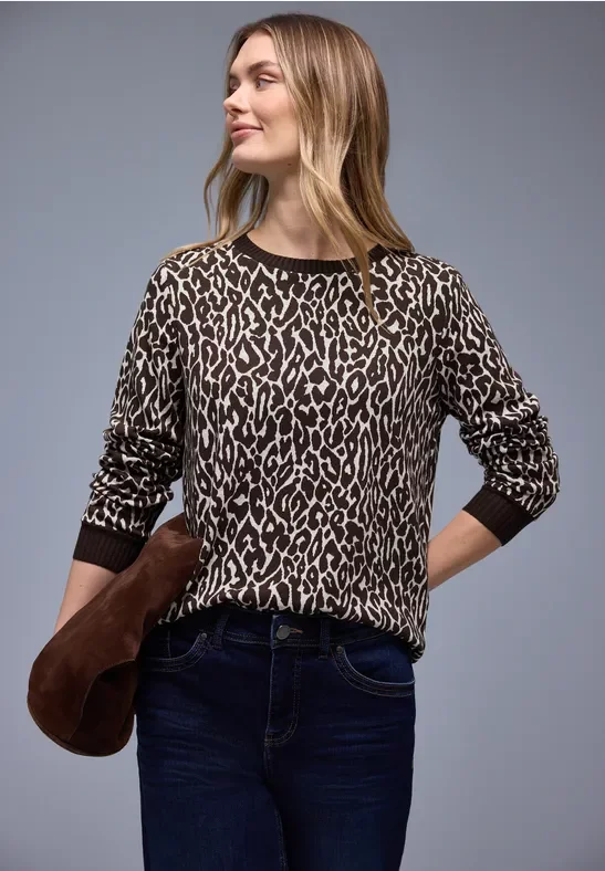 Street One Frauen Leo Jacquard Shirt in Braun, Gr: 46