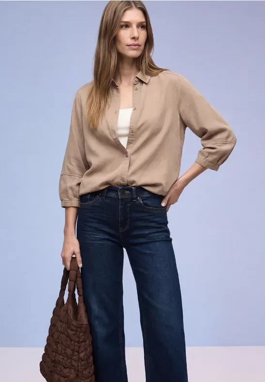 Street One Frauen Hemdbluse im Washed-Look in Braun, Gr: 42