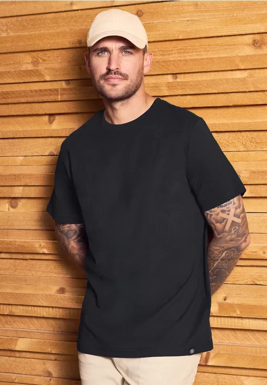 Thumbnail - Street One MEN Männer Basic T-Shirt in Unifarbe in Schwarz, Gr: L