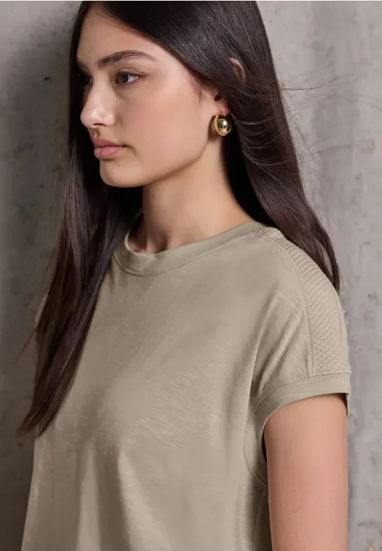 Thumbnail - Street One Studio Frauen T-Shirt mit Schulterdetail in Beige, Gr: 34