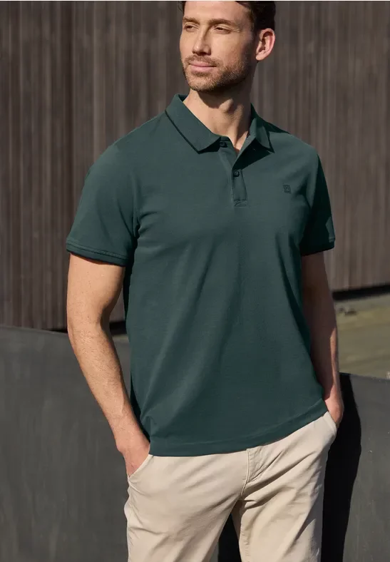 Street One MEN Männer Basic Piqué Poloshirt mit Kontrastdetail in Grün, Gr: 3XL