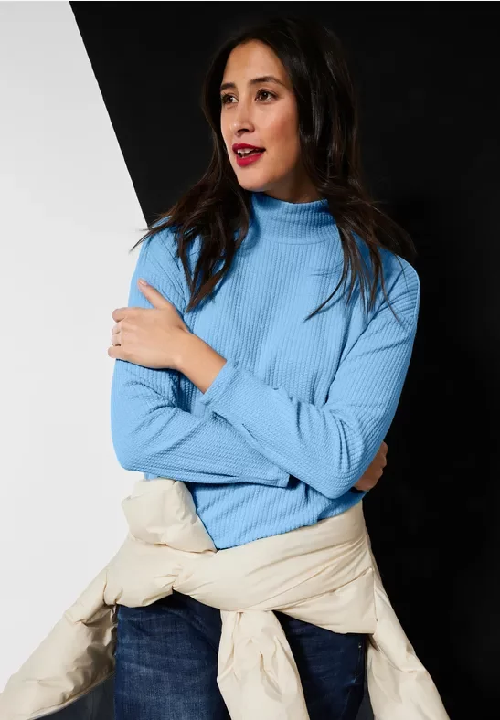 Street One Frauen Stehkragenshirt mit Struktur in Blau, Gr: 44