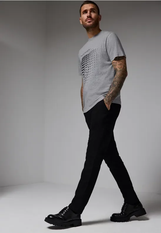 Street One MEN Männer T-Shirt mit Front-Print in Grau, Gr: XL