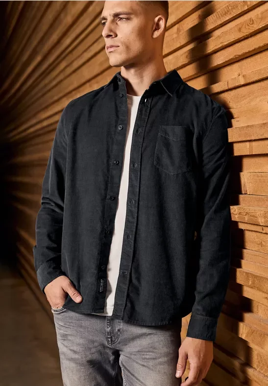 Street One MEN Männer Softes Cordhemd in Grau, Gr: 3XL