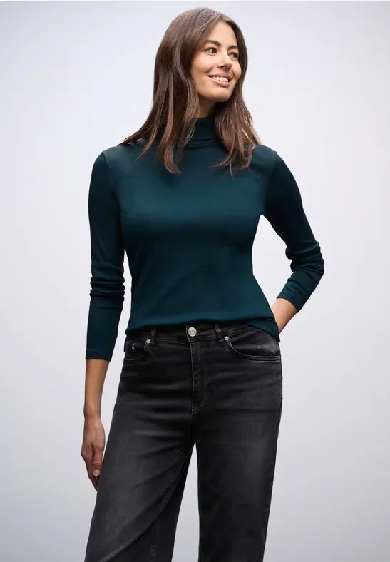 Street One Frauen Basic Rollkragenshirt in Türkis, Gr: 42