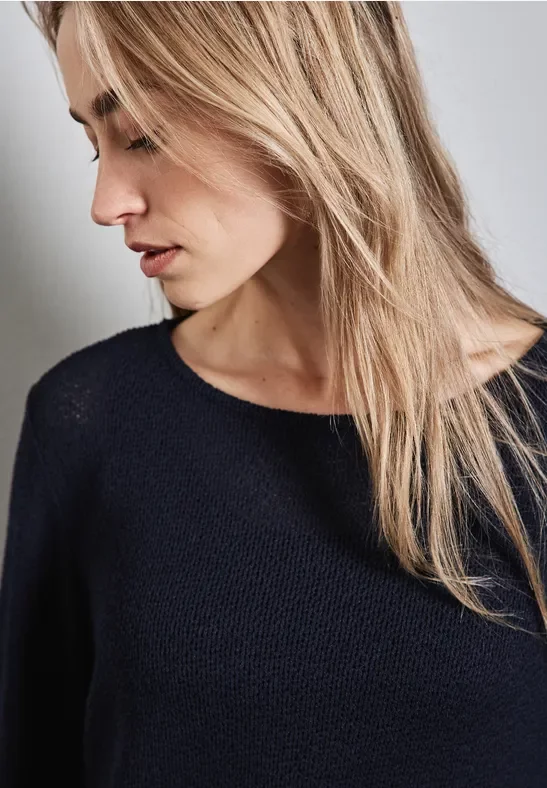 Street One Frauen Strick-Look Shirt in Blau, Gr: 36