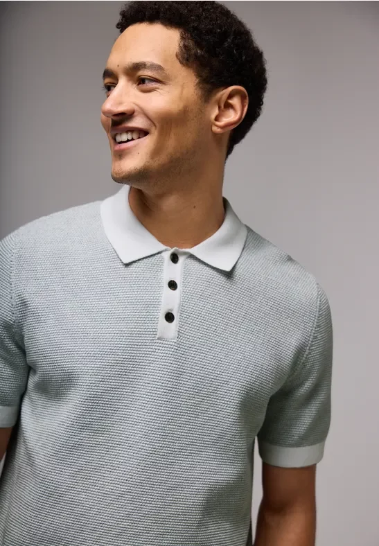 Street One MEN Männer Two-Tone Struktur-Poloshirt in Grün, Gr: 3XL