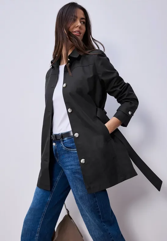 Street One Frauen Trenchcoat in Schwarz, Gr: 38
