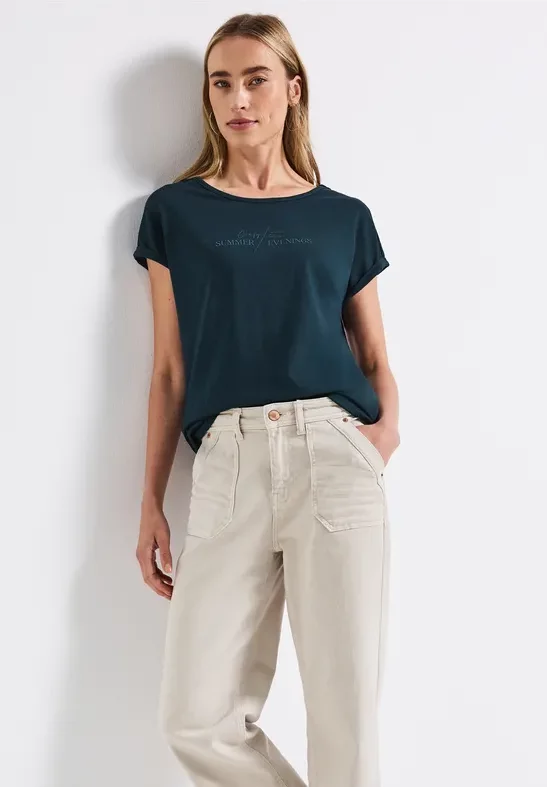 Street One Frauen Basic Shirt mit Print in Türkis, Gr: 44