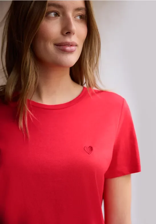 Street One Studio Frauen T-Shirt mit Rundhals und Stickerei in Rot, Gr: 34