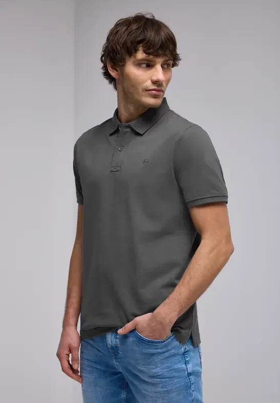 Thumbnail - Street One MEN Männer Piqué-Poloshirt mit Logo in Grau, Gr: M