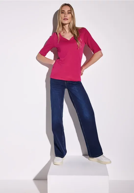 Street One Frauen T-Shirt mit Herzausschnitt in Pink, Gr: 36