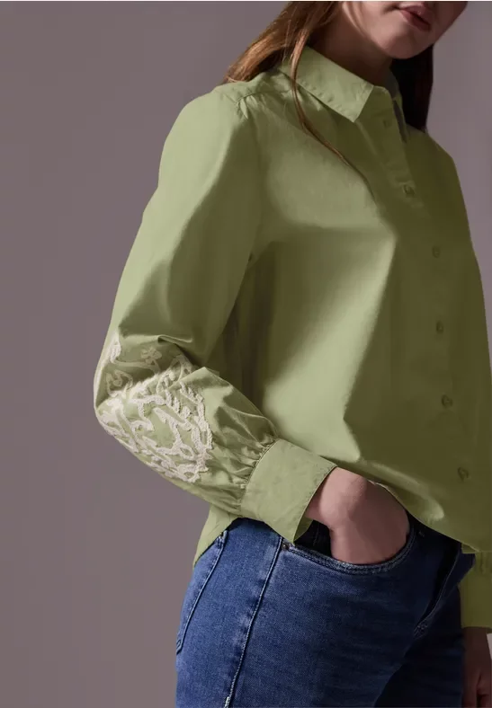 Street One Studio Frauen Hemdbluse mit Stickerei in Grün, Gr: 42