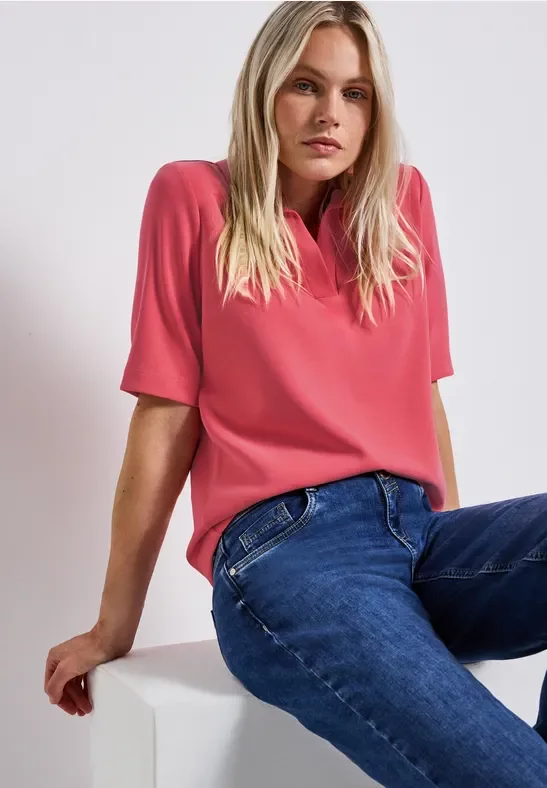 Thumbnail - Street One Frauen Silk-Look Poloshirt in Rosa, Gr: 36