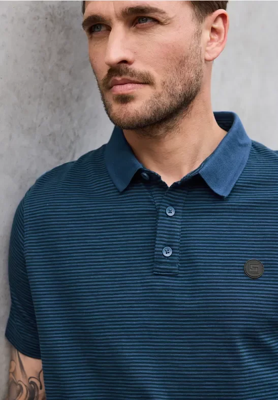 Street One MEN Männer Gestreiftes Poloshirt in Blau, Gr: S