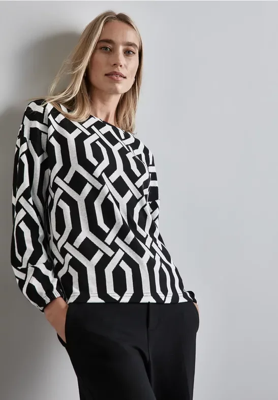 Street One Frauen Jaquard-Shirt in Schwarz, Gr: 38